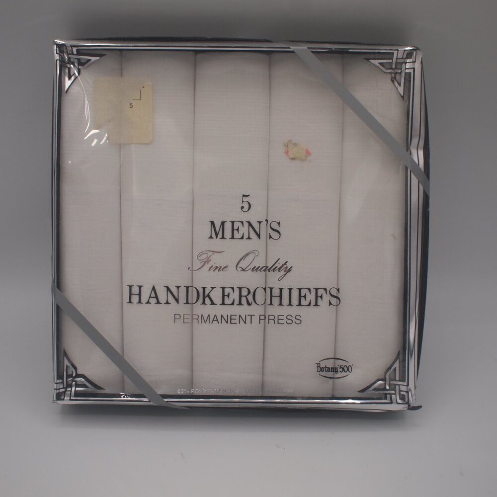 Vintage Permanent-Press Handkerchiefs Botany 500 Mens set of 5 White USA